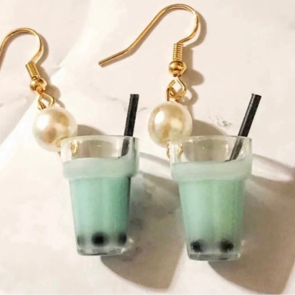 Blue Boba Tea Resin Dangle Earrings